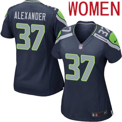Women Seattle Seahawks #37 Shaun Alexander Nike Navy Game NFL Jersey